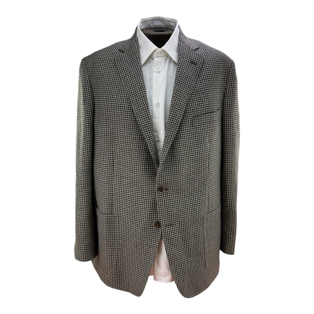Hardwick Current‎ Brown Gingham Check Wool 2 Button Double Vent Blazer Size 48L